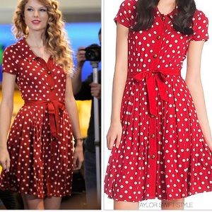 Tracy Reese pleated polka dot dress.